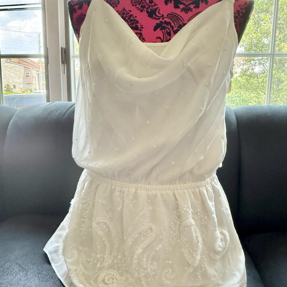 Elegant White beaded Top by ECI size small